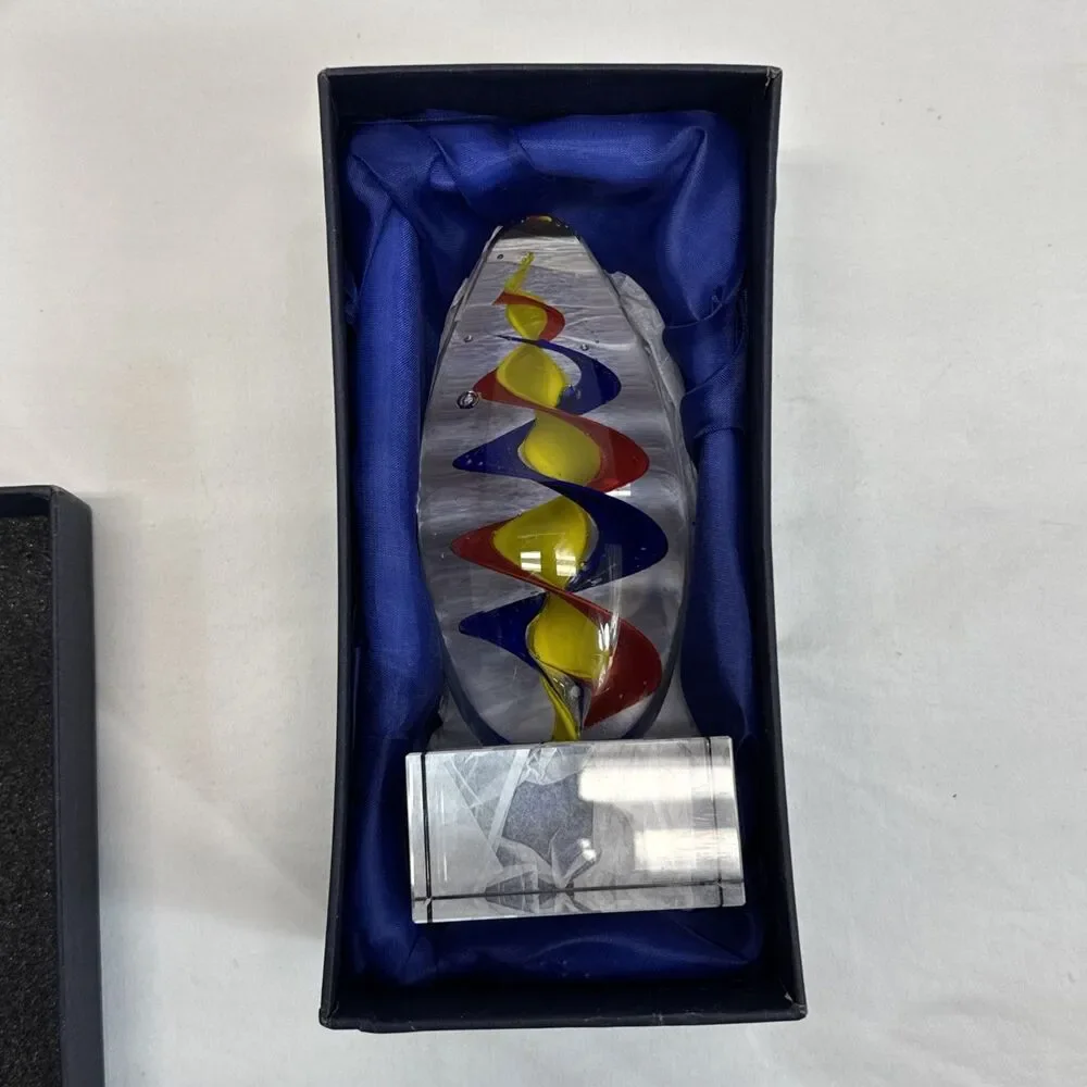 Color Spiral Art Glass Paperweight Award Desk Decor Hand Blown Glass Art
